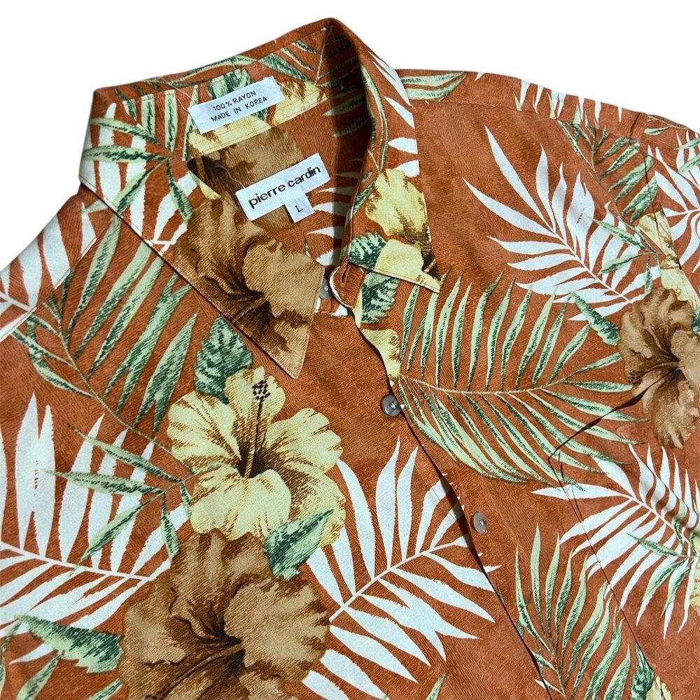 Large Pierre Cardin Hawaiian Print Shirt Floral Men's Sz L Short Sleeves